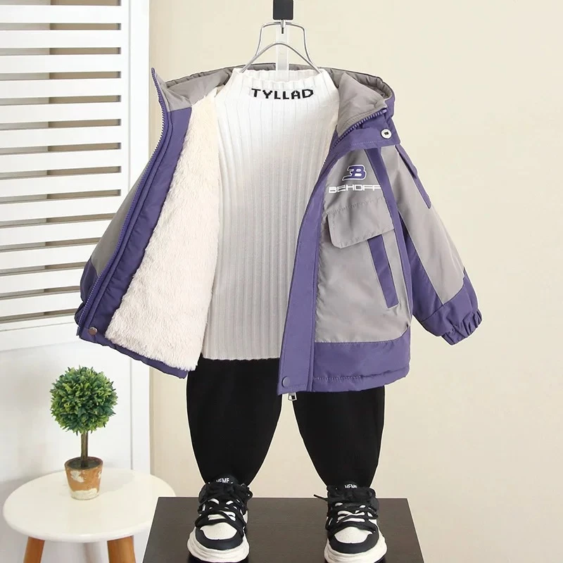 男童派克服冬装外套洋气儿童加绒棉衣2024新款冬季宝宝加厚冲锋衣