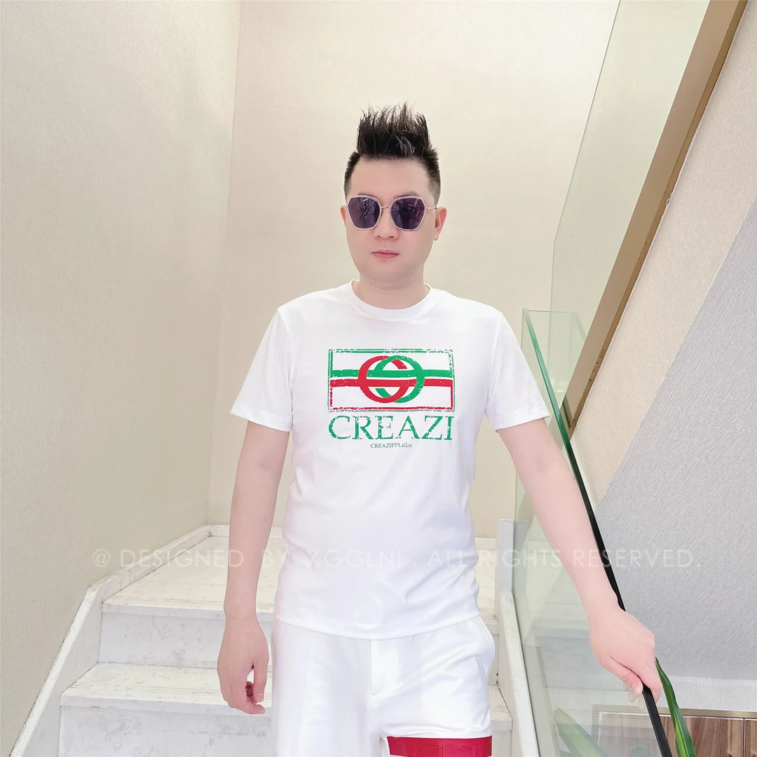 夏季款NL方形中两红绿圆圈男士品质高端轻奢洋气上档次短袖t恤潮