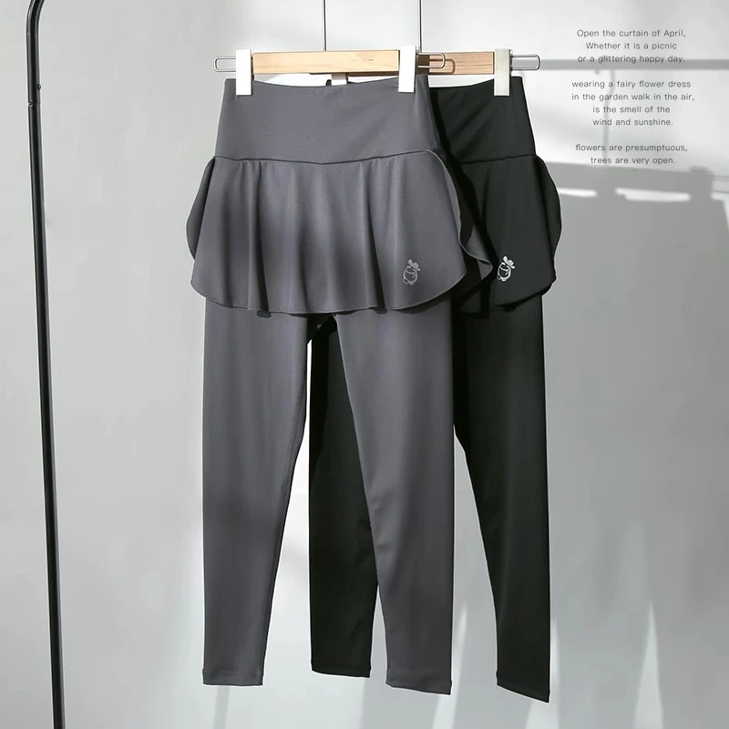 秋冬加绒大码速干显瘦瑜伽服长裤女跑步锻炼健身房中高腰舞蹈裤裙