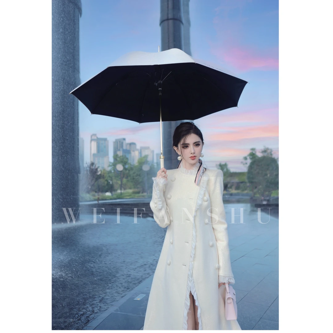 WEIFANSHU/魏凡舒【洱海浪漫】秋冬新款设计感蕾丝花边羊毛毛呢外套