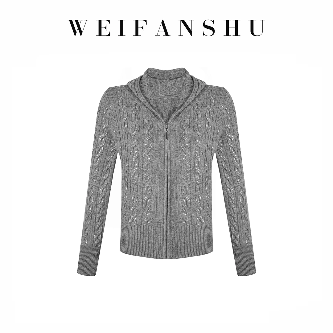 WEIFANSHU/魏凡舒【越界心动】秋冬新款轻奢名媛连帽针织羊毛外套