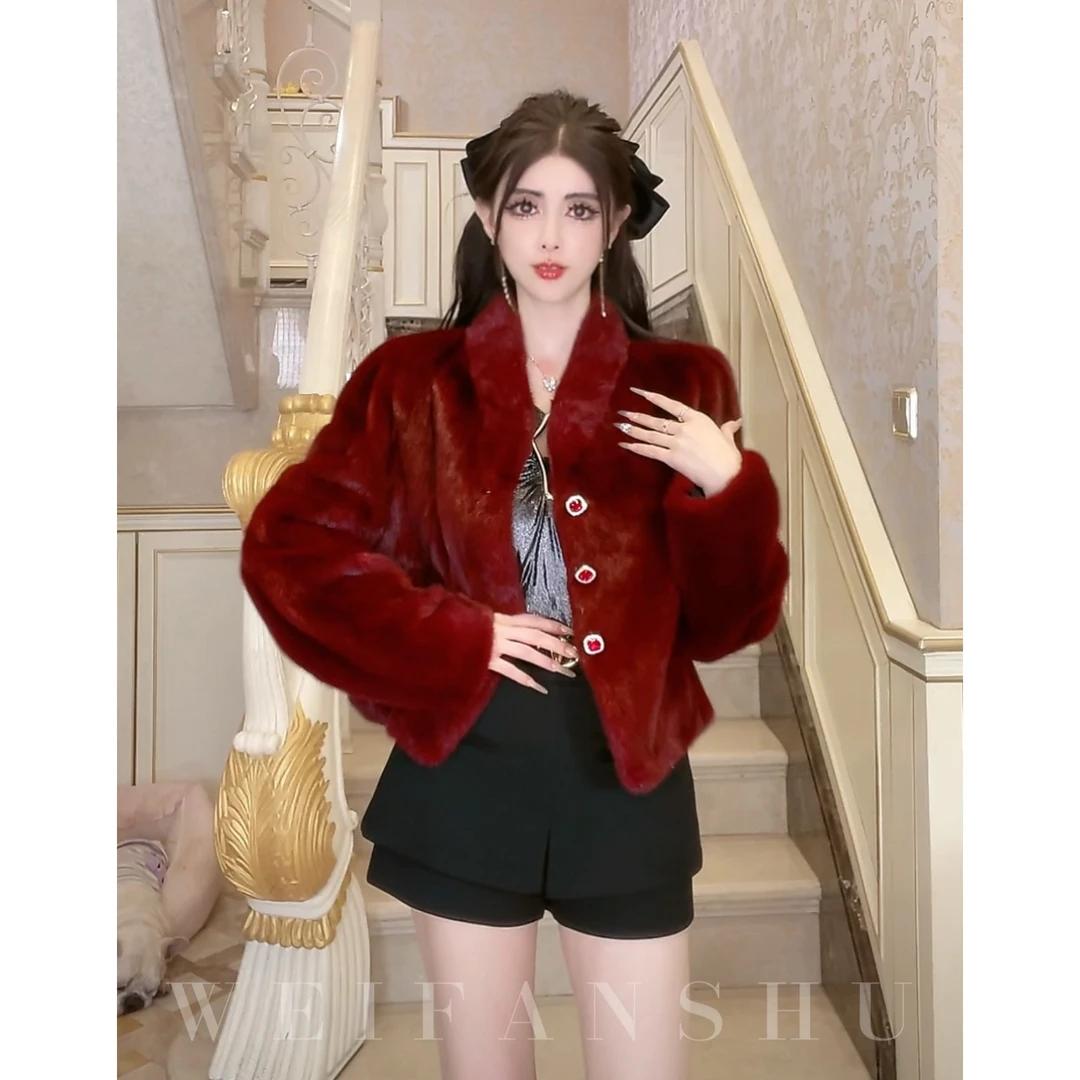 WEIFANSHU/魏凡舒【优雅阔太】冬季保暖轻奢气质水貂外套高贵女装