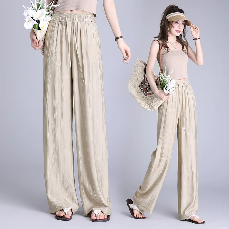 正品休闲裤女夏季薄款2025新款垂感直筒裤高腰显瘦阔腿裤拖地裤