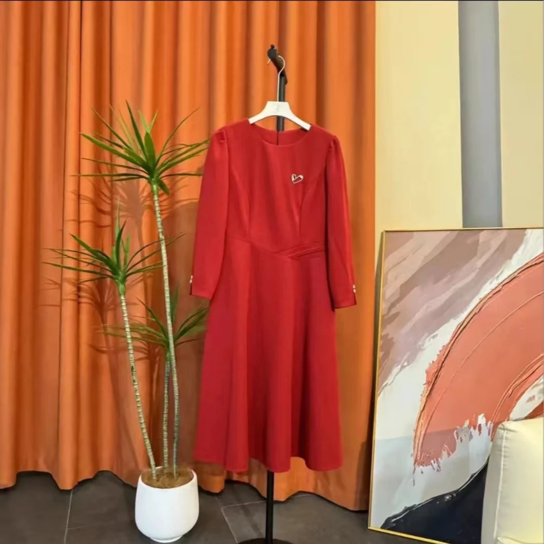 A383  2025气质法式连衣裙女长袖百搭收腰显瘦中长款A字裙L1008款