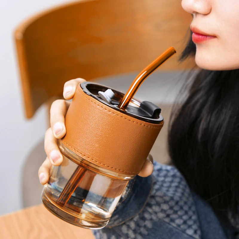 【玻璃吸管杯】优界竹节杯400ml玻璃杯咖啡杯情侣杯小清新水杯