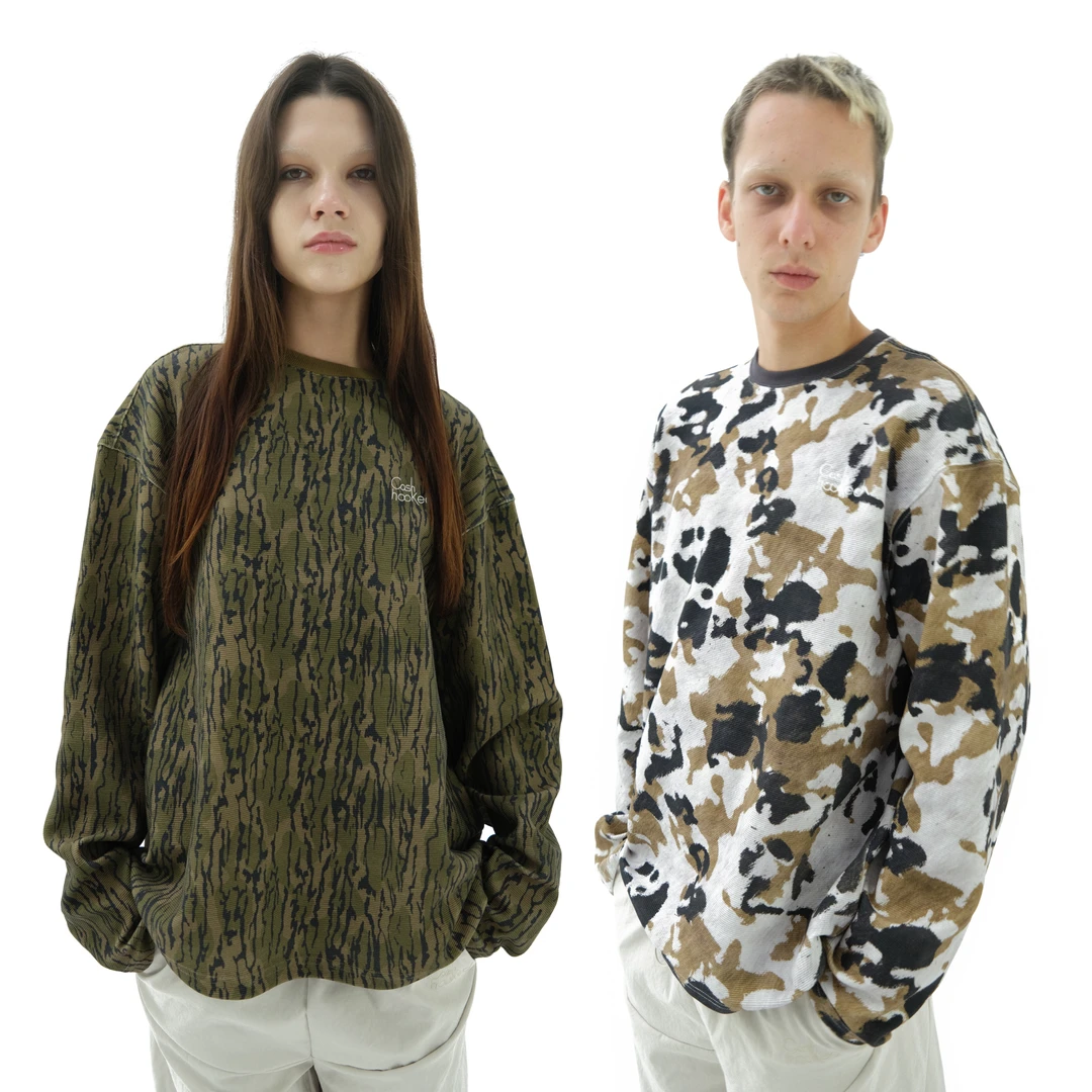 CASHHOOKED CLOTH 24AW秋冬 华夫格迷彩印花刺绣双色休闲潮流长袖