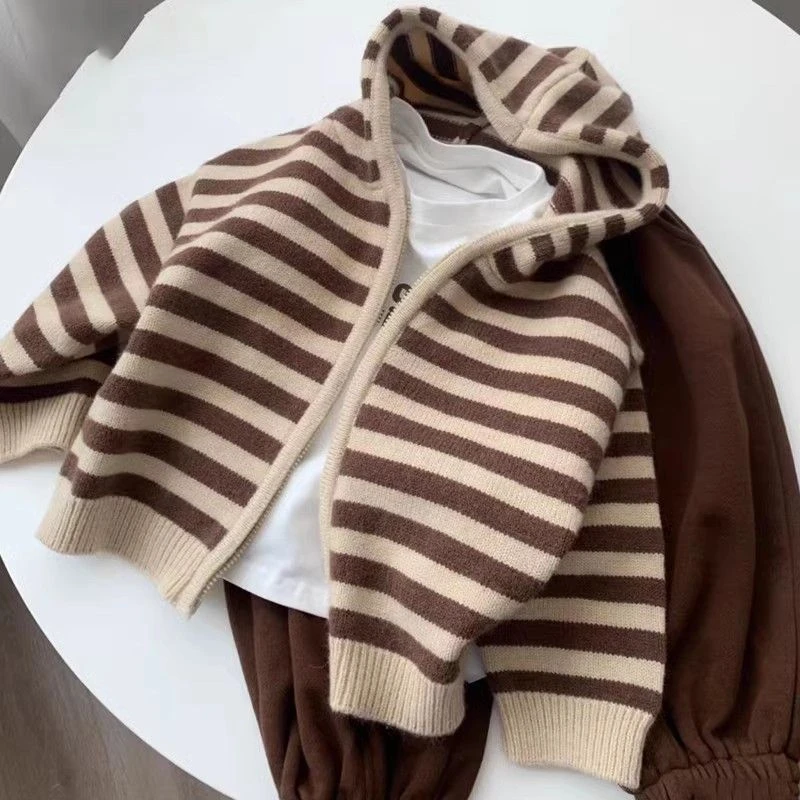 【森林】儿童秋冬冬新款外套中小童外套男童韩版百搭条纹针织开衫