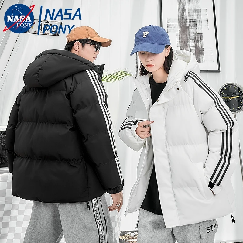 NASA三条杠棉衣秋冬新款连帽加厚棉服情侣款休闲冬装外套保暖棉袄