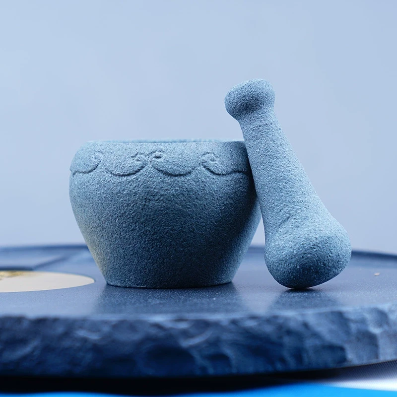 家用复古捣蒜器天然石臼子捣药器蒜蓉剥蒜器压蒜器家用工艺石摆件