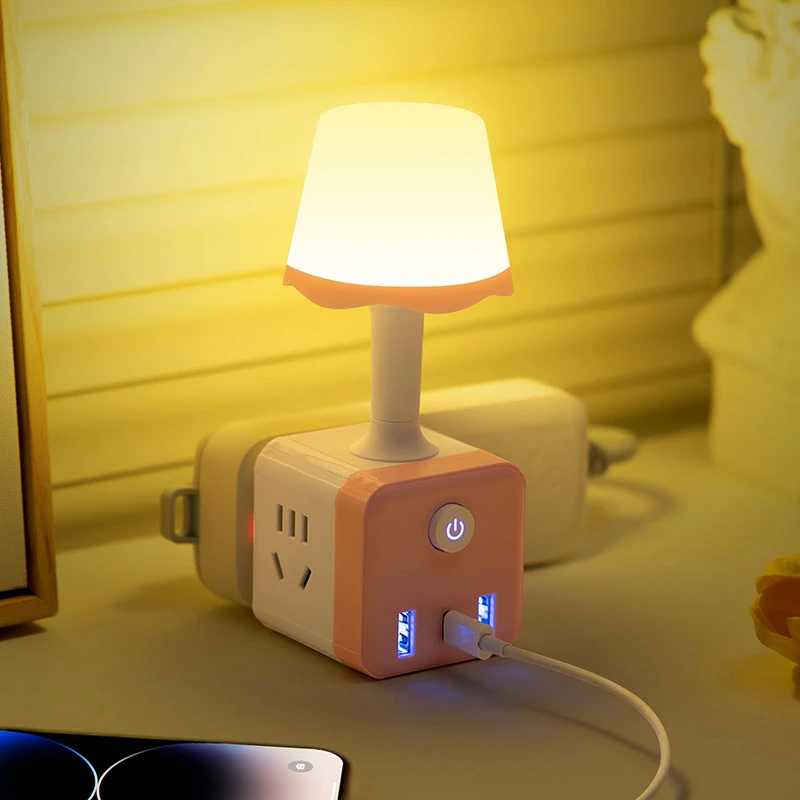 语音智能床头小夜灯LED声控开关卧室睡眠灯多功能插座转化插头
