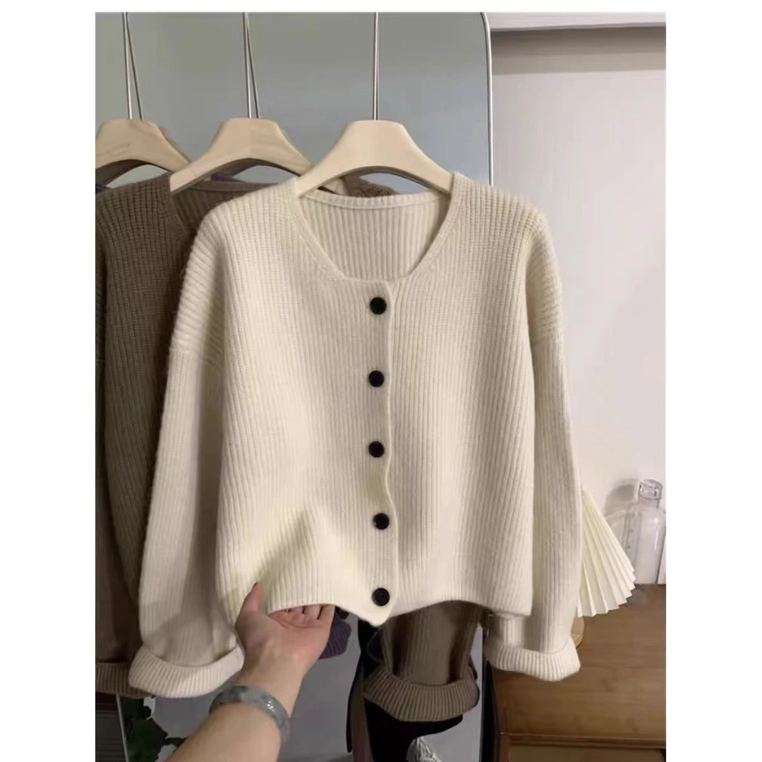 日常新中式圆领休闲毛衣女开衫春秋新款长袖针织衫外套高级感上衣