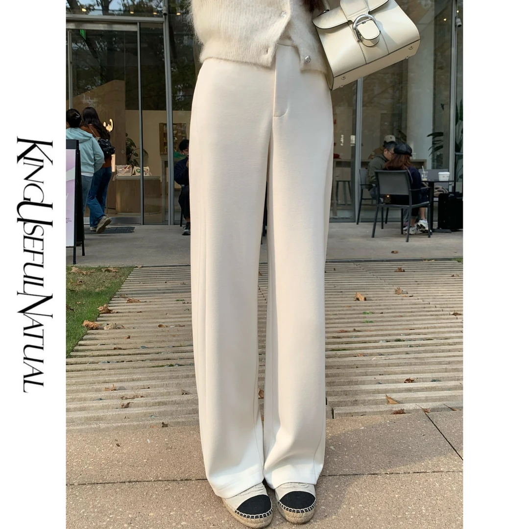 KUN【超柔弯刀裤】一条过冬 超厚实针织感斜裁镰刀显瘦百搭米色裤子