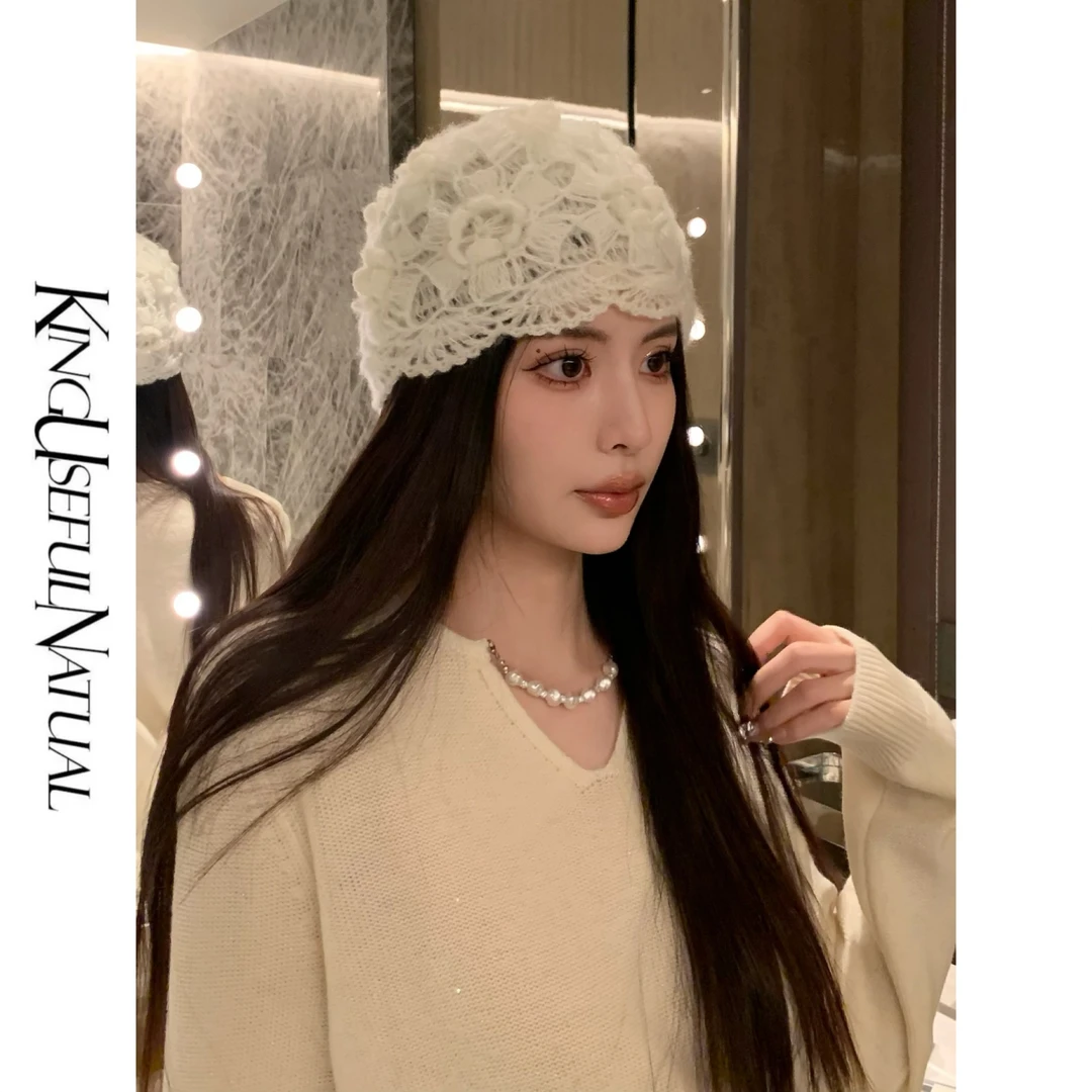 KUN【时髦精手织帽】保暖高颜值 手工立体钩花洋气包头针织帽