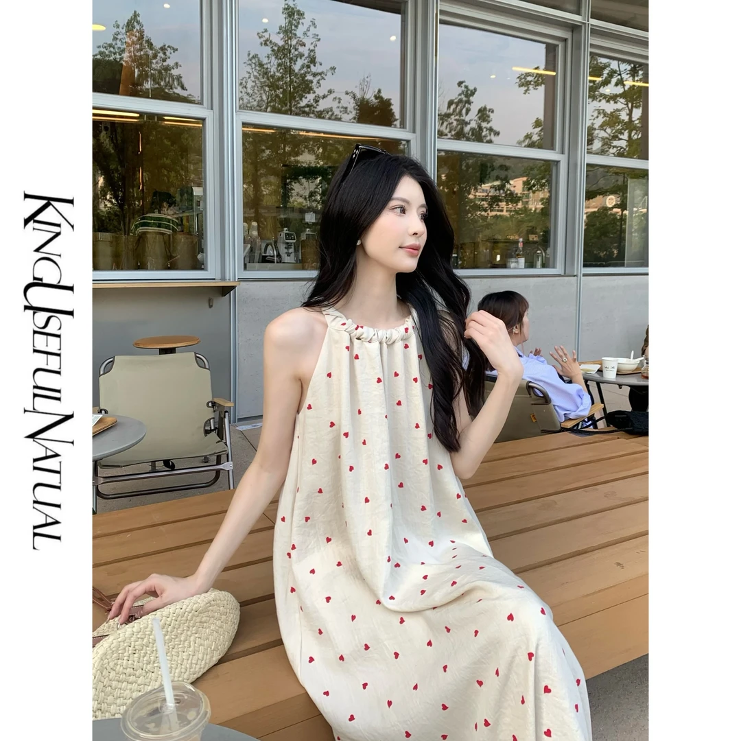 KUN【Daisy桃心】减龄棉Ma 爱心波点印花可调节编花挂脖连衣裙