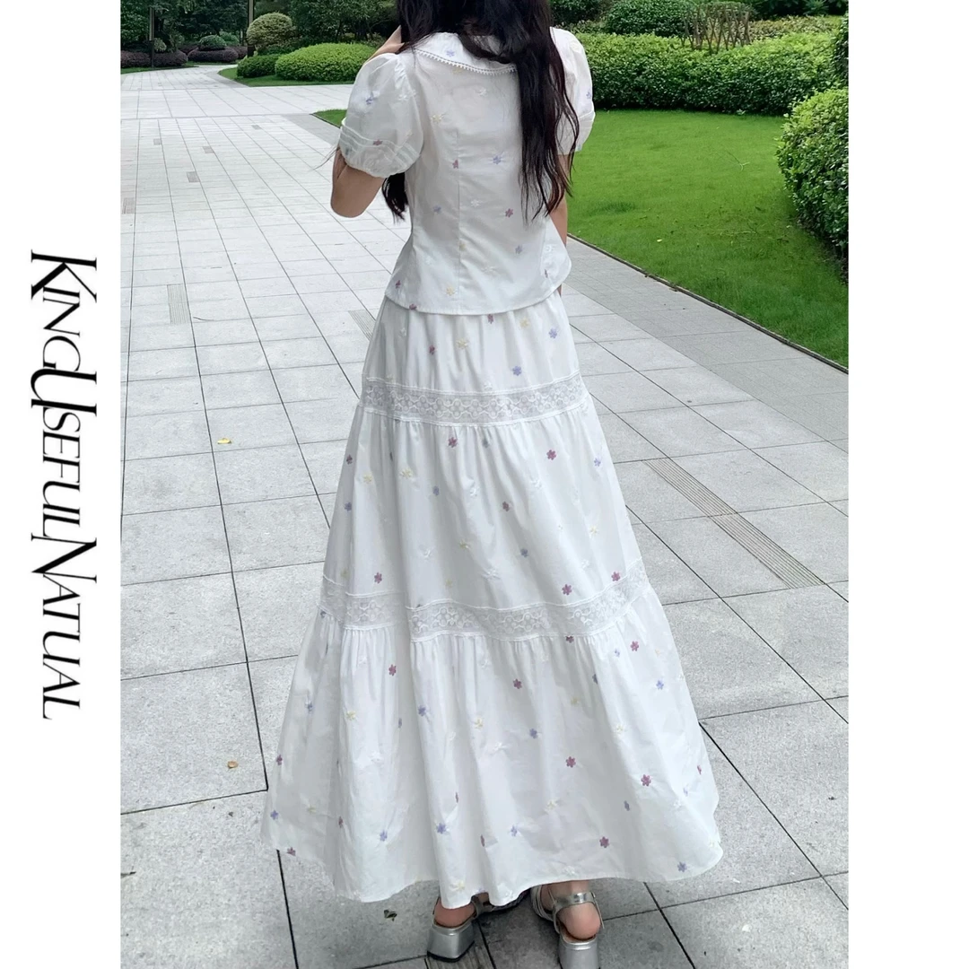 KUN【少女裙摆】穿出好比例 重工蕾丝拼接半身裙气质百搭裙子女夏季