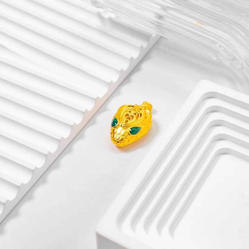 吊坠足银 古法镶嵌精美珐琅彩蛇头吊坠 气质轻奢时尚百搭