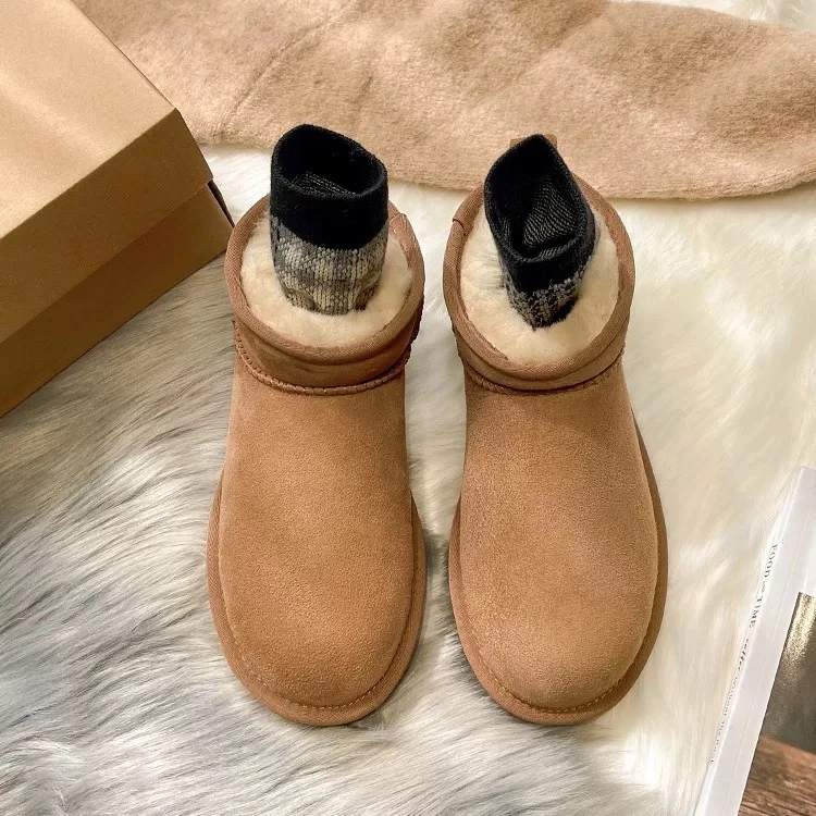 周冬雨同款雪地靴经典Mimi短筒低帮真皮雪地棉加绒保暖牛皮女靴子