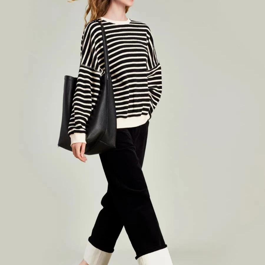 【燕子福利】“穿不腻系列” 秋季钢琴键百搭宽松条纹卫衣上衣4837sy