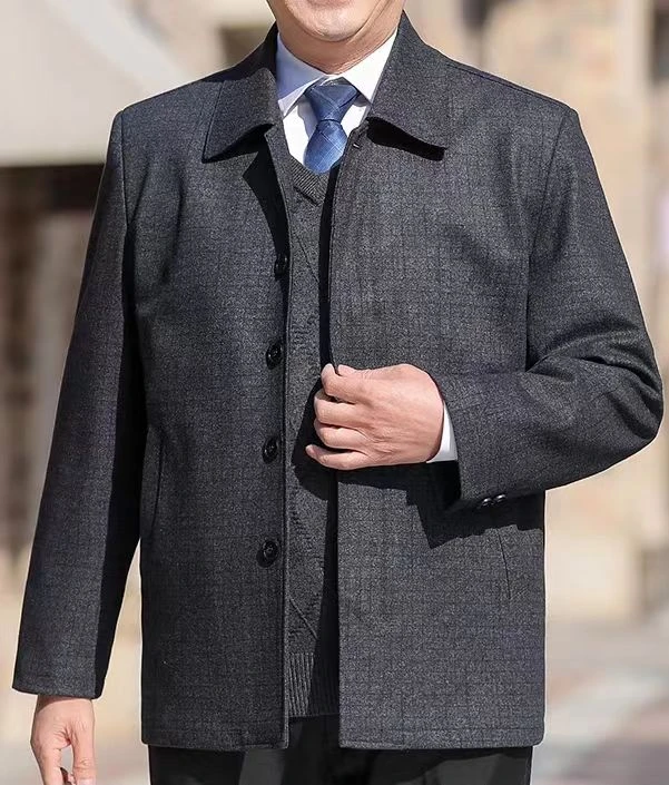 爸爸商务休闲上衣中老年秋冬爷爷装父亲翻领宽松外套老干部衣服男