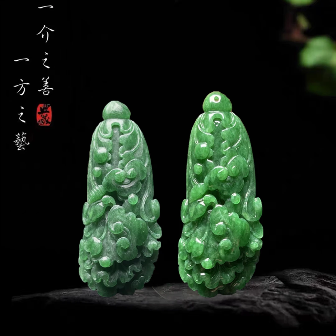 【已结缘】合一堂翡翠工作室定制展示：糯冰辣绿色《满色白菜》毛货