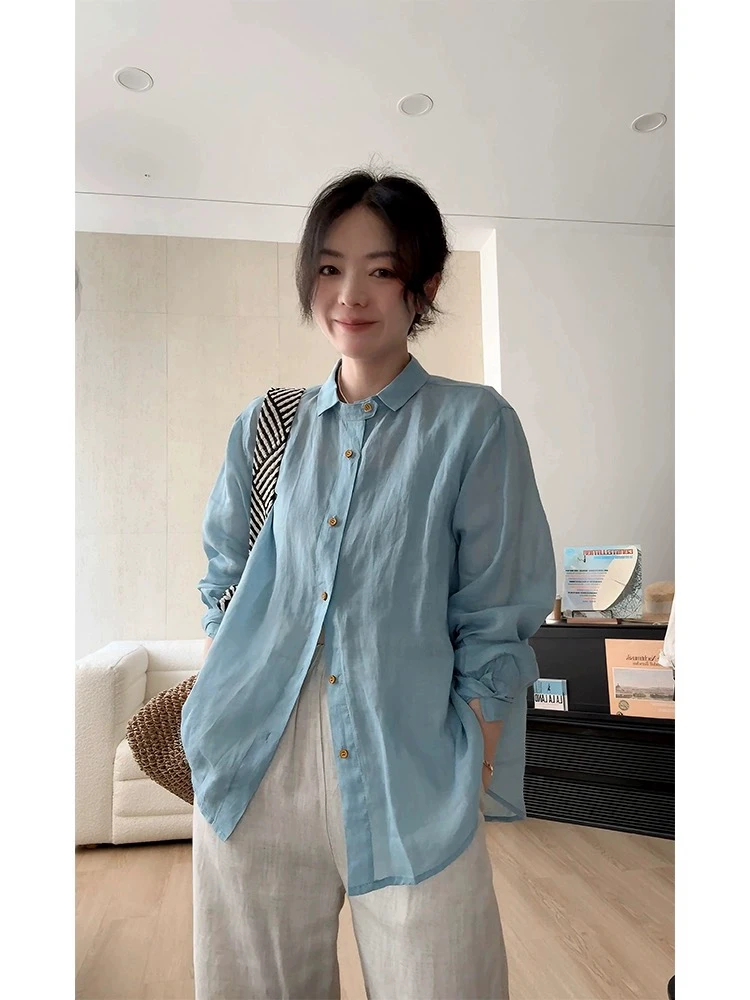 高级面料!苎麻多色防晒衬衫女夏季薄款通勤百搭显瘦长袖薄开衫
