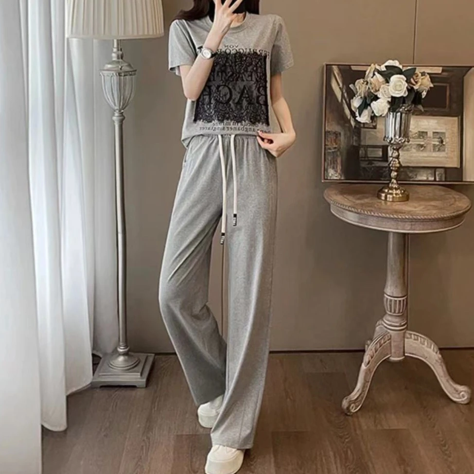 2024夏季新款休闲两件套显瘦女短袖时尚运动套装2836衣52长101