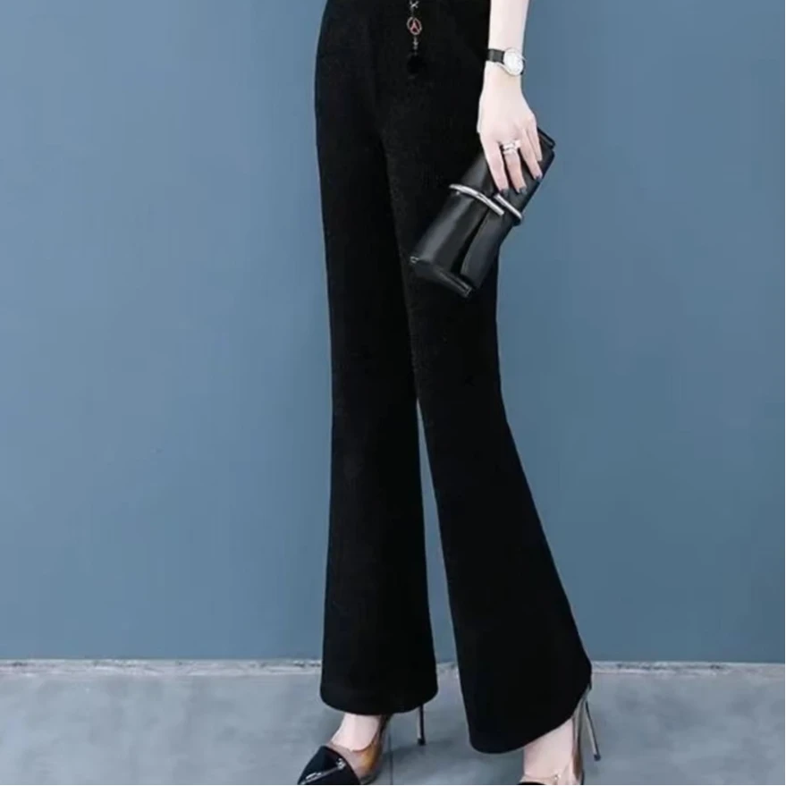 2024秋冬新款时尚百搭修身加绒微喇裤显瘦休闲女裤长裤子2320长99