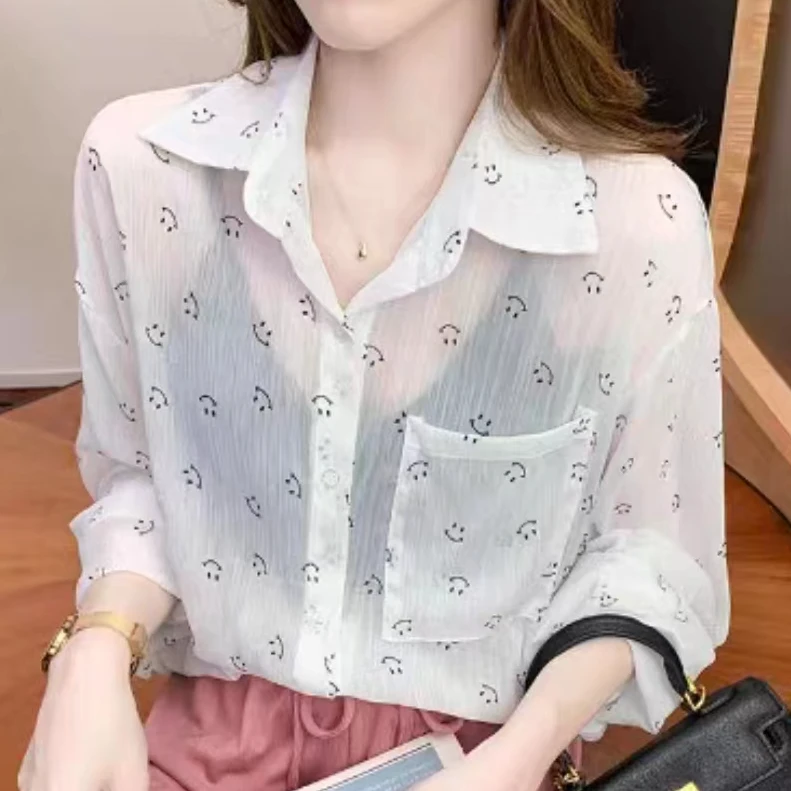 2024夏季新款韩版宽松长袖衬衫女设计感薄款防晒开衫上衣1135长65
