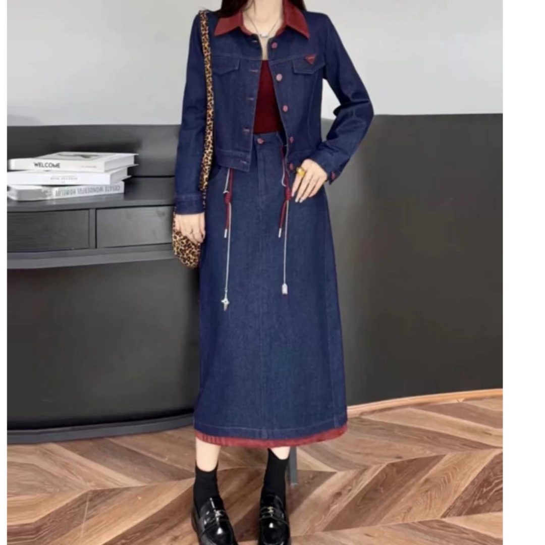 2024春秋新款显瘦外套+半身裙牛仔两件套时尚女套装8888衣45裙78