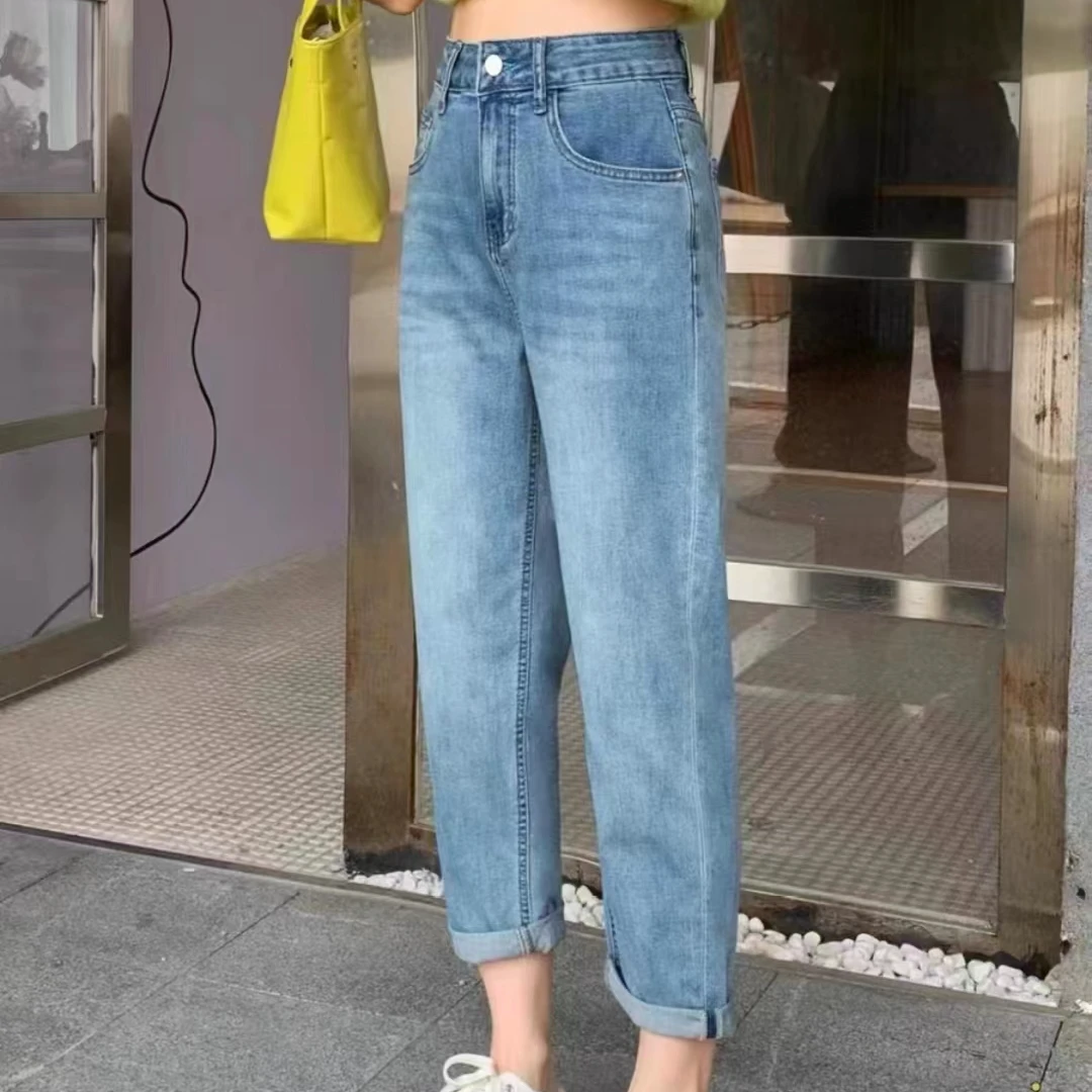 2024春夏新款显瘦休闲哈伦裤时尚百搭卷边牛仔裤9268长78