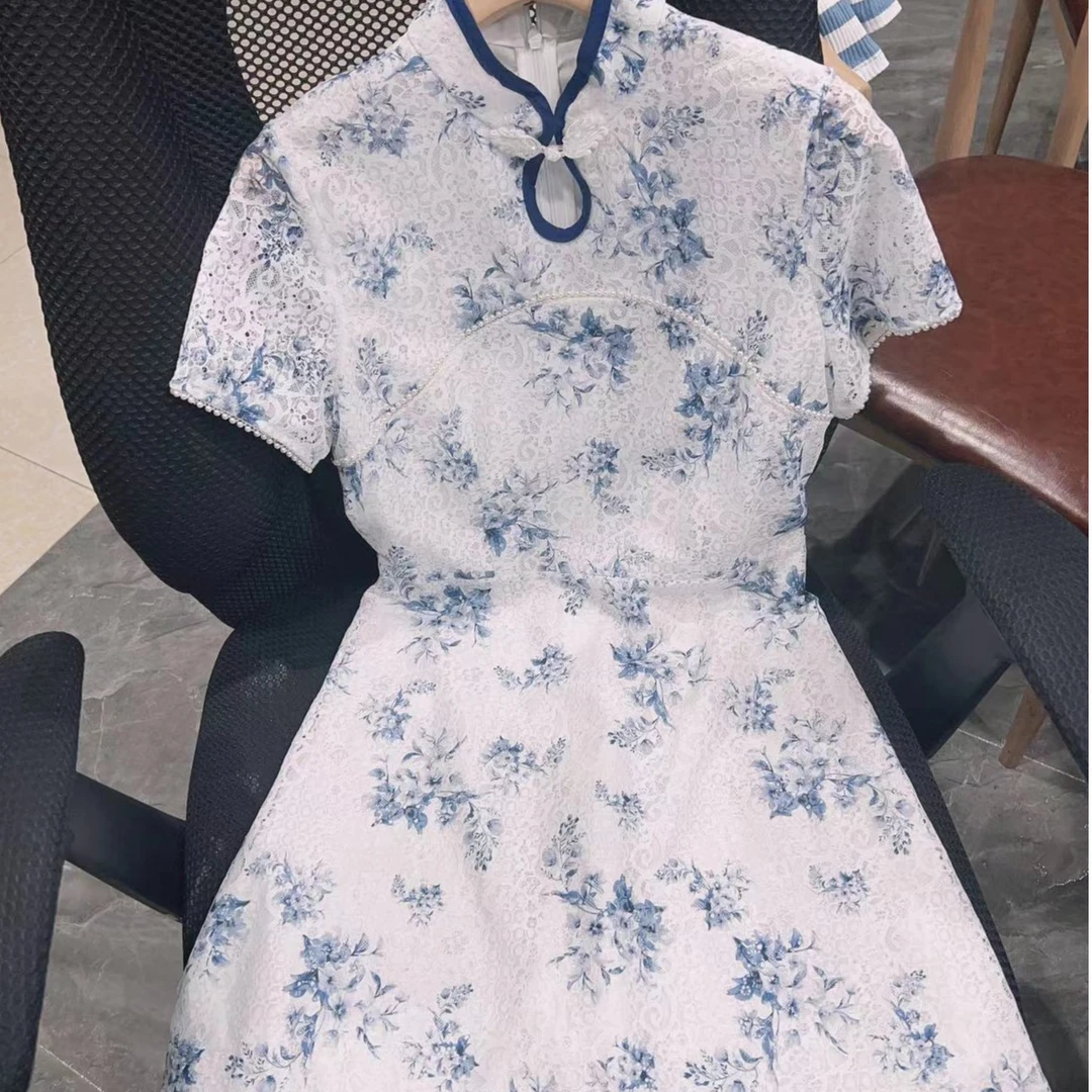 夏季新款收腰旗袍裙碎花显瘦女裙子气质显瘦女士连衣裙920裙长89