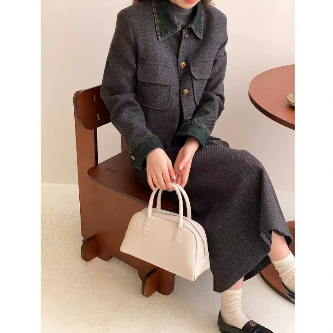 2024秋冬新款小香风毛呢外套+半身裙气质两件套2472衣45裙78