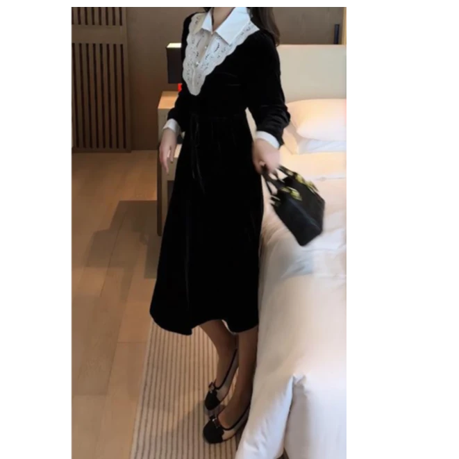 2024春秋新款显瘦小香风POLO领连衣裙时尚气质女裙子1178长100