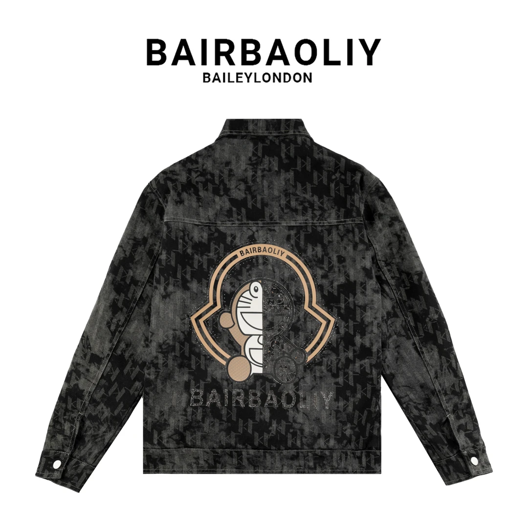 BAIRBAOLIY轻奢联名款扎染牛仔夹克秋冬加绒加厚复古潮牌休闲外套