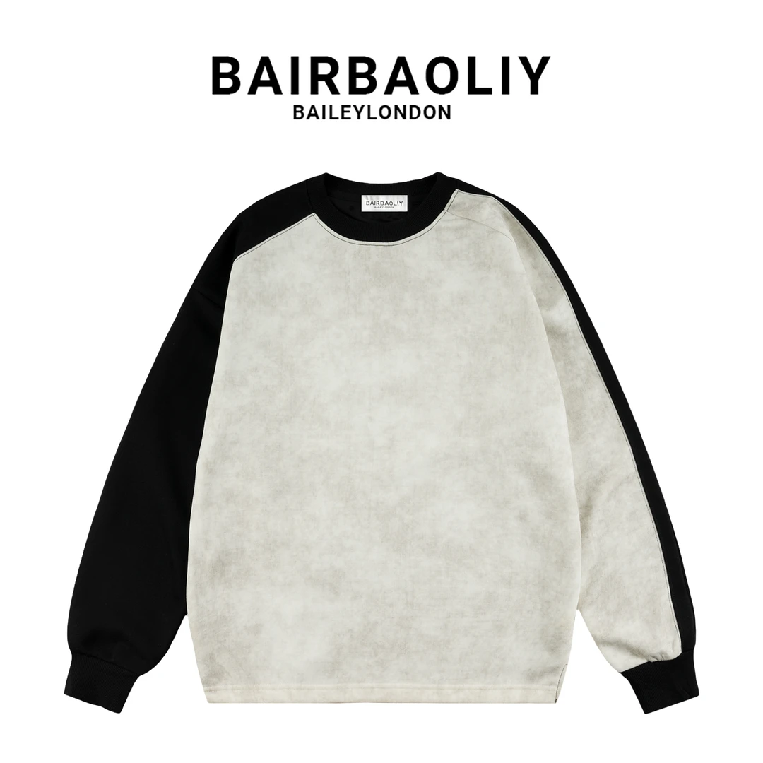 BAIRBAOLIY秋冬设计感复古扎染圆领长袖卫衣时尚潮流宽松休闲上衣