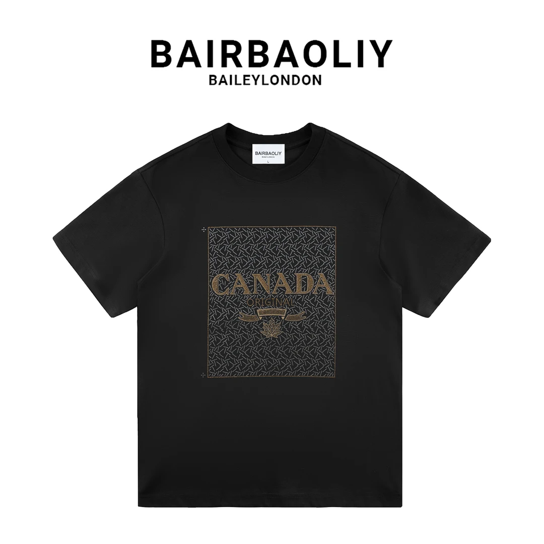 BAIRBAOLIY欧货潮牌时尚闪钻字母短袖T恤百搭透气潮酷男装修身版