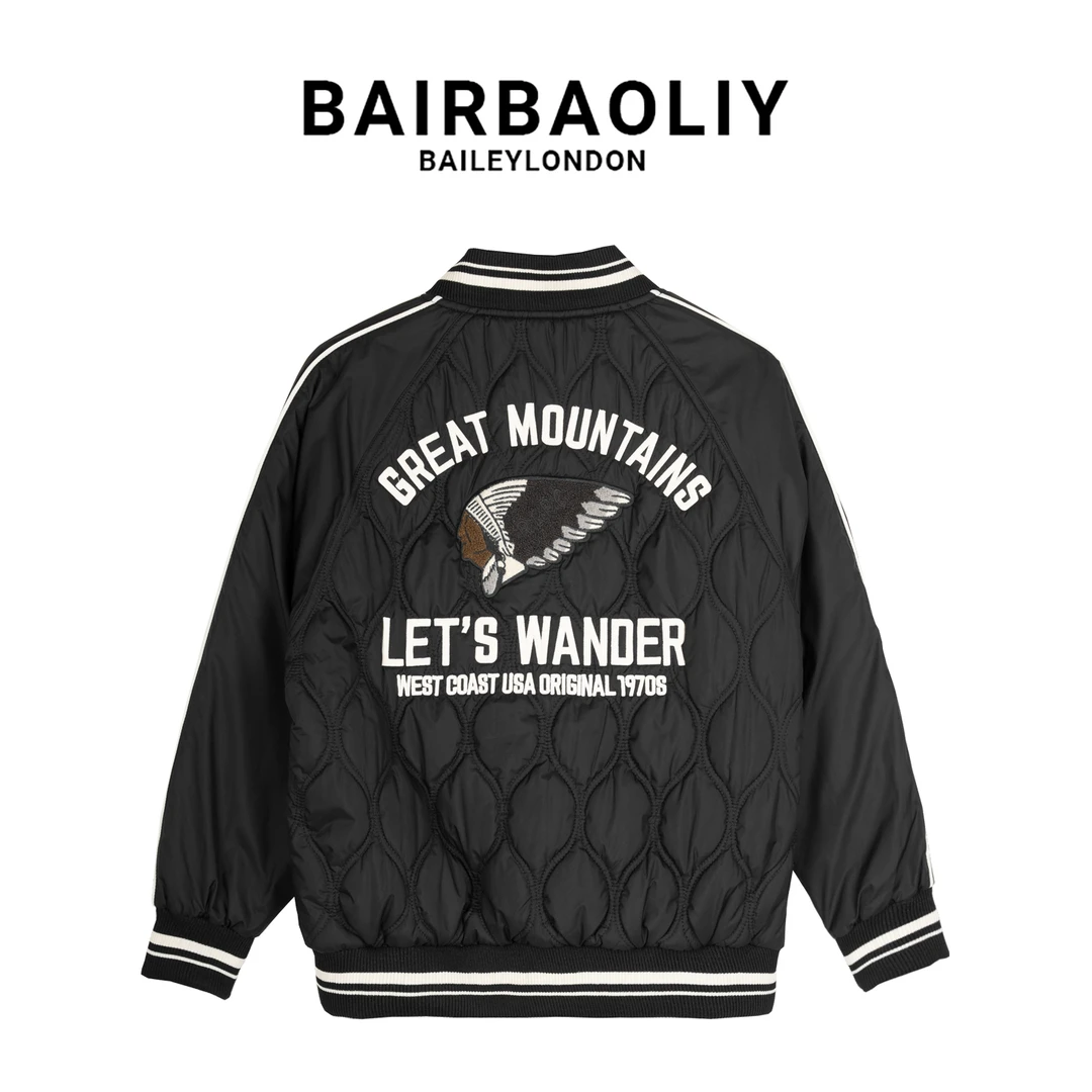BAIRBAOLIY/美式复古棒球服轻奢刺绣字母加棉加厚秋冬夹克外套