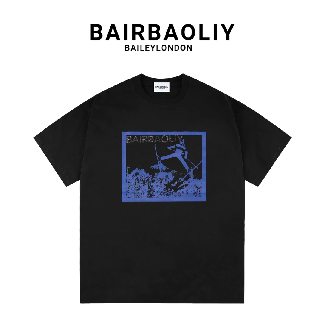 BAIRBAOLIY/柏堡里品牌字母烫钻logo夏季设计感T恤时尚百搭宽松