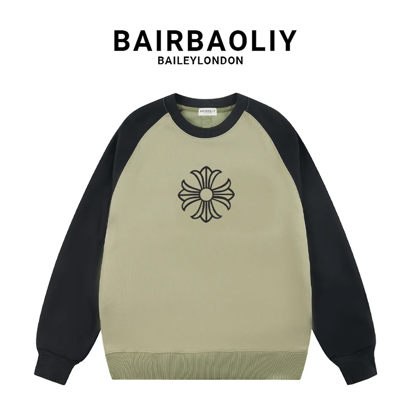 BAIRBAOLIY拼色复古卫衣国潮宽松百搭秋冬男ins潮流休闲情侣上衣