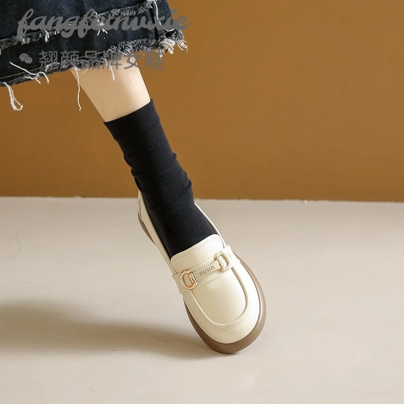 翘颜品牌】百搭舒适气质软皮软底英伦风复古小单鞋809P