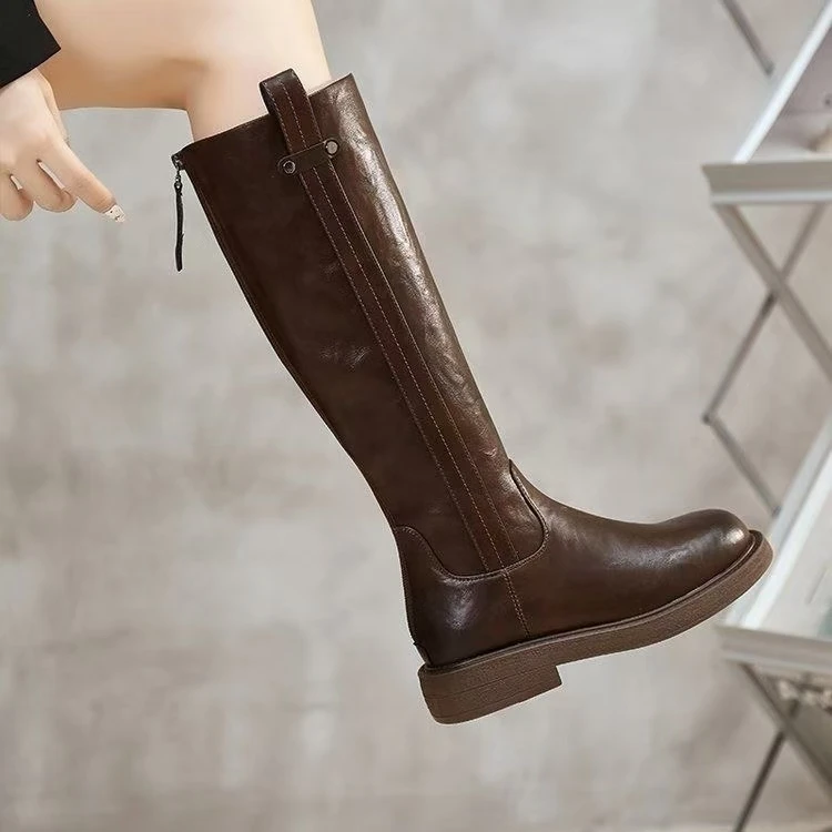 【翘颜品牌】秋冬上新时尚休闲加绒加厚百搭酷帅保暖长筒靴7666