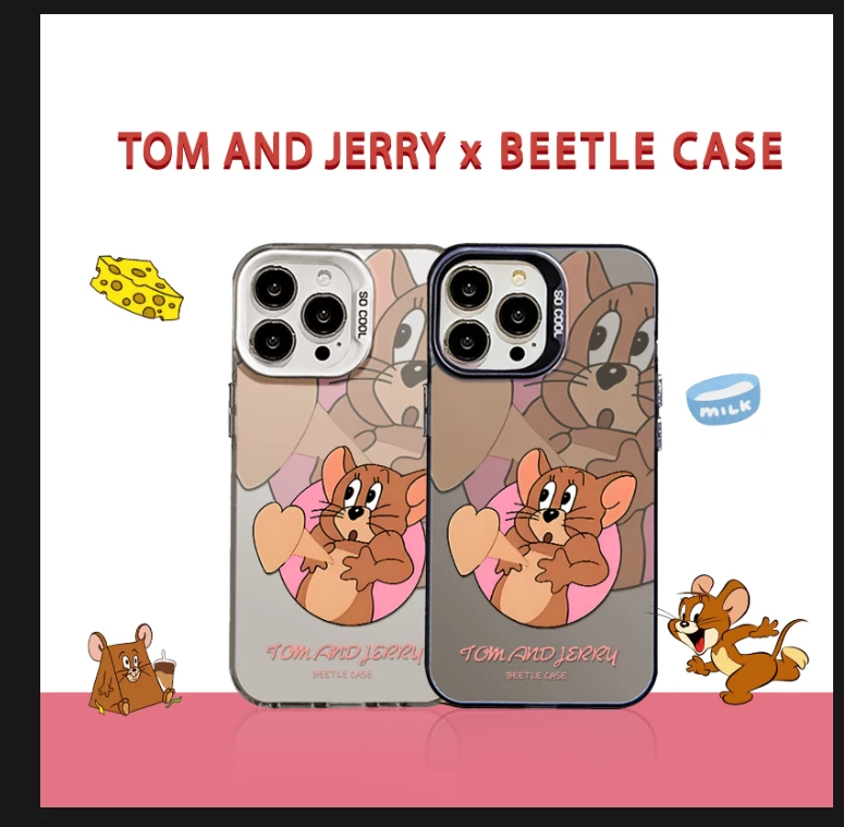 适用苹果15华为荣耀oppo小米VIVO创意杰瑞心跳彩银潮手机保护壳MC