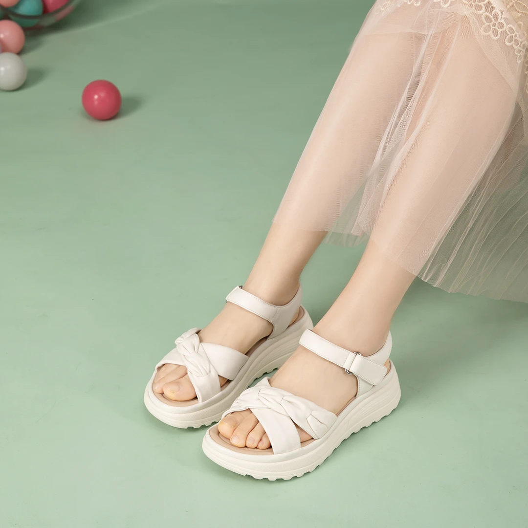 沙驰【羊皮交叉带凉鞋】简洁厚底百搭休闲凉鞋