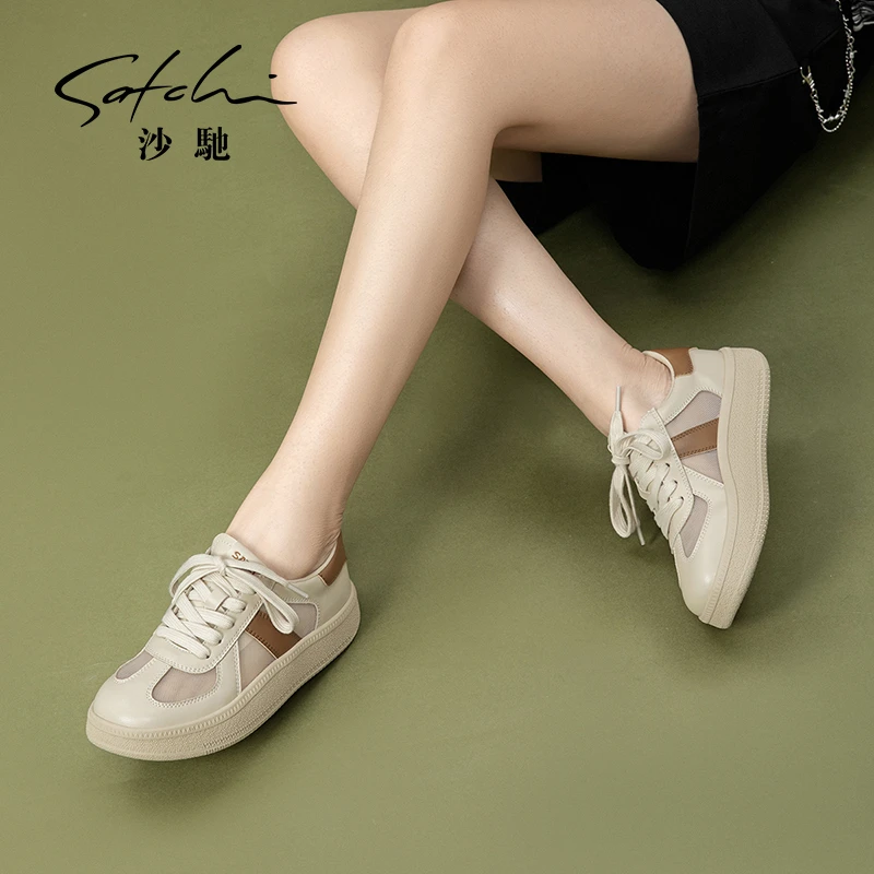 沙驰【透气网面鞋】时尚复古舒适休闲板鞋学院风百搭女鞋