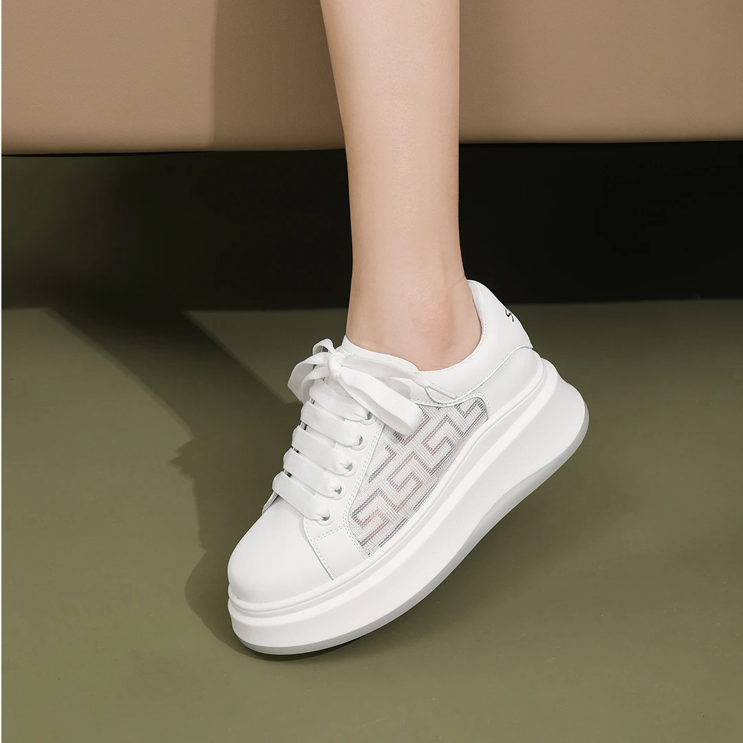 沙驰【网纱透气】夏季时尚厚底网面鞋透气百搭小白鞋休闲鞋