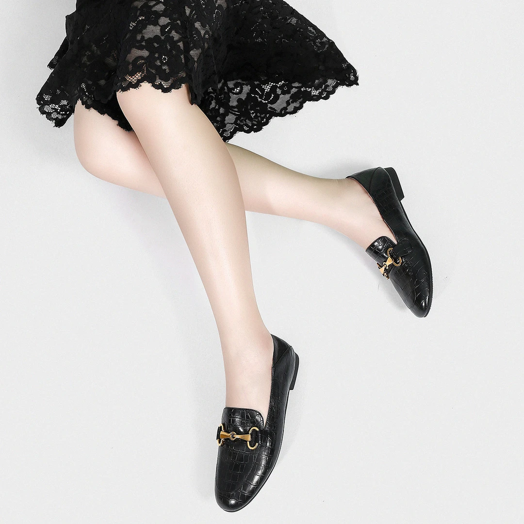 【镇店】牛皮革石头纹马衔扣乐福鞋英伦风通勤真皮女单鞋