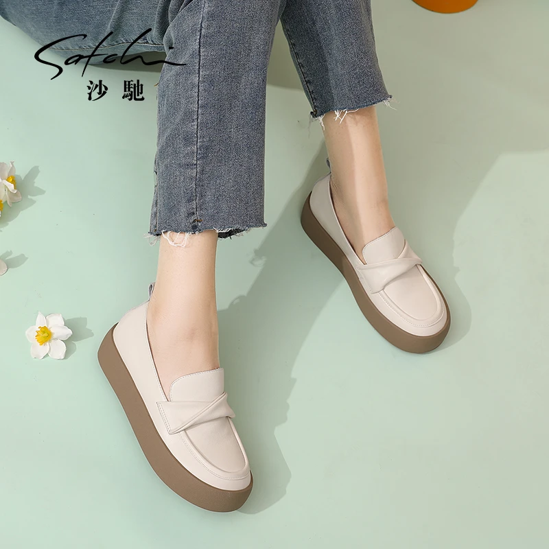 牛皮 简约复古一脚蹬乐福鞋舒软透气休闲女单鞋