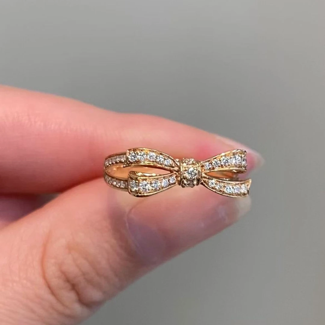 蝴蝶结钻石戒指 K玫多样性发一 定制圈口不退换