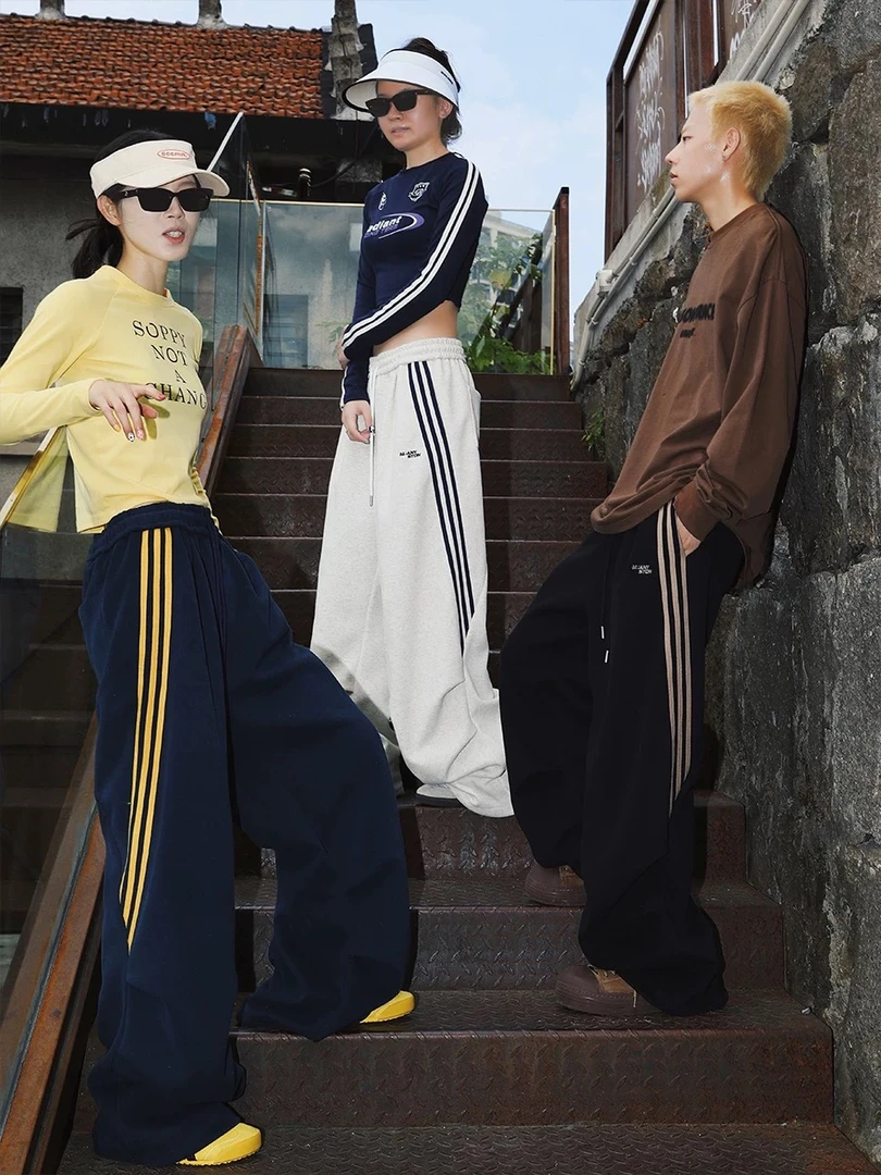 四季新款加厚休闲裤男士美式大码字母潮牌宽松运动裤冰201