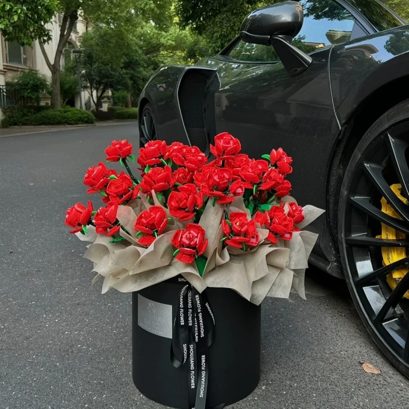 2024新款拼装玫瑰花积木花束玩具女孩系列diy七夕图纸礼物闺蜜